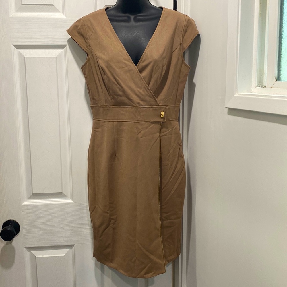 Calvin Klein Zipper Turnlock Faux Wrap Sheath Dress
